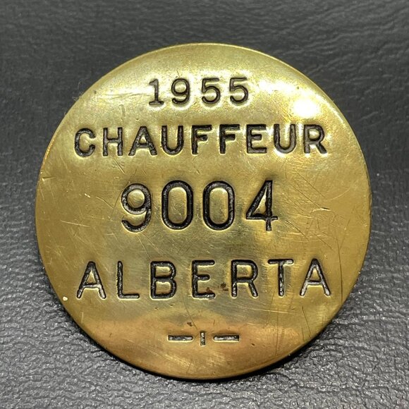 1955 Alberta, Canada Chauffeur Badge ~ Brass, Pinback - Picture 1 of 2